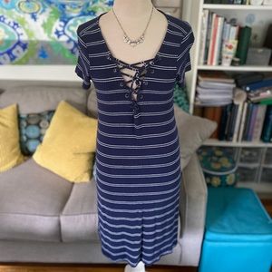 AMERICAN EAGLE Dress S Navy White Stripe VGUC